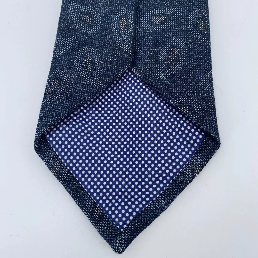 Eton Tie Mens One Size Blue Paisley Linen Professional Luxury Necktie Italy Made